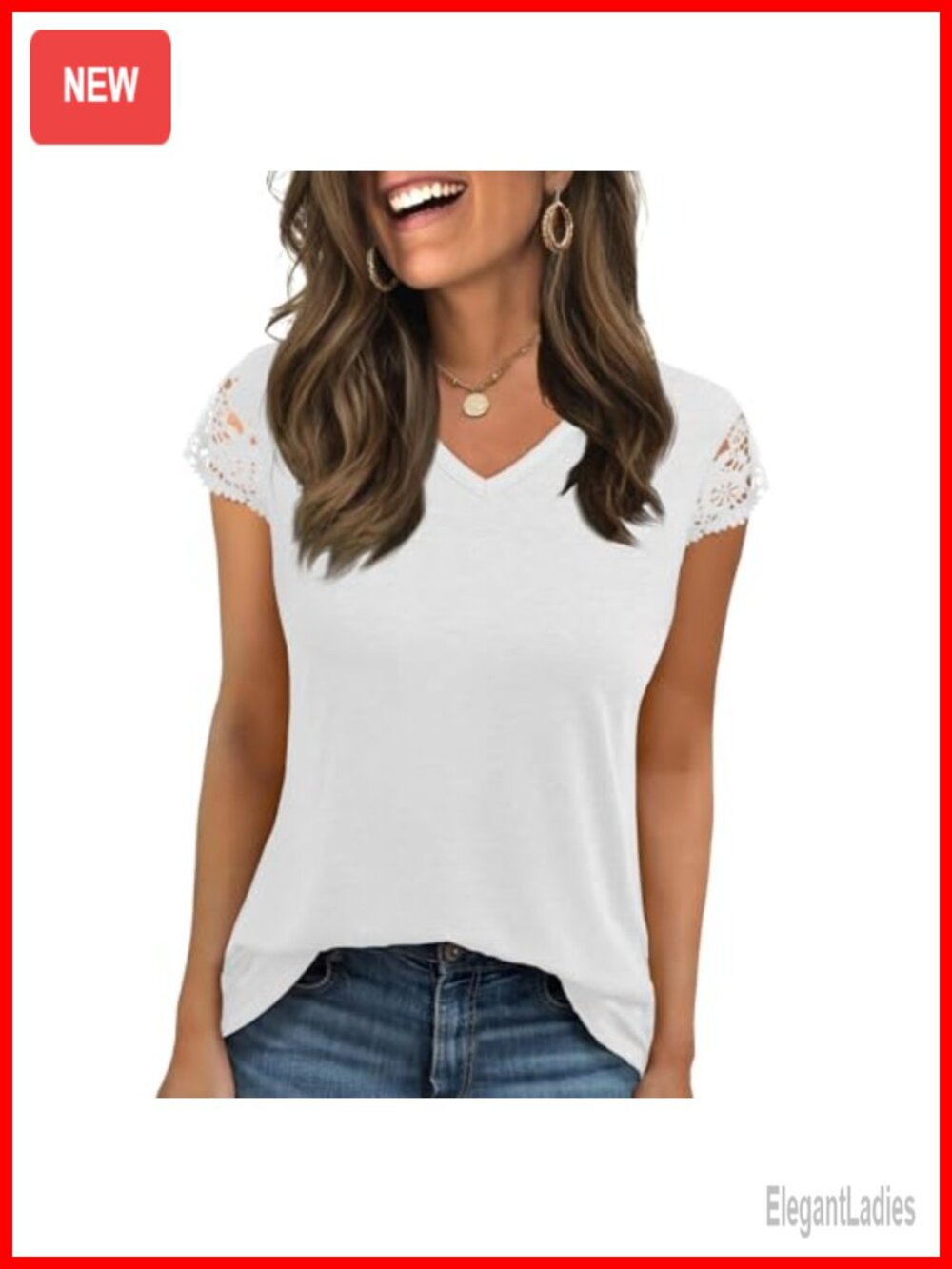 Womens V Neck Short Sleeve Lace T Shirt Casual Soft Basic Top